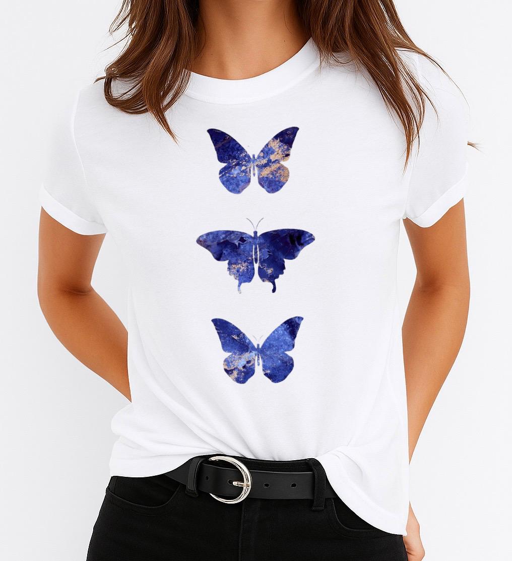 Női póló 100% pamutból 3 blue Butterflies