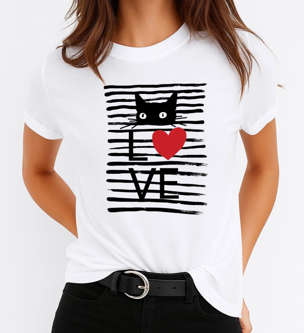 Női póló 100% pamutból Love Cat