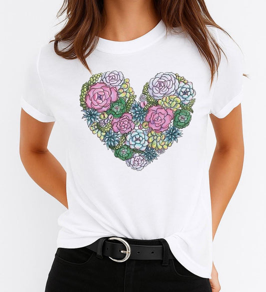 Női póló 100% pamutból Heart Flowers