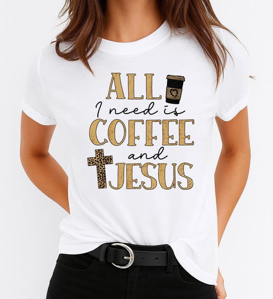Női póló 100% pamutból Coffee and Jesus