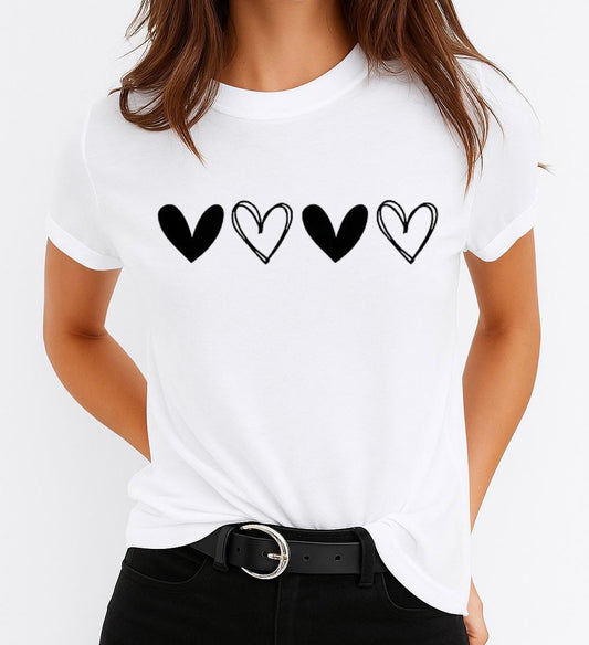 Női póló 100% pamutból 4 black hearts