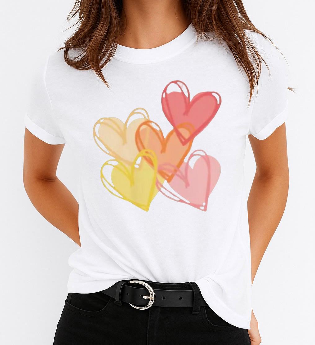Női póló 100% pamutból 5 Color Hearts