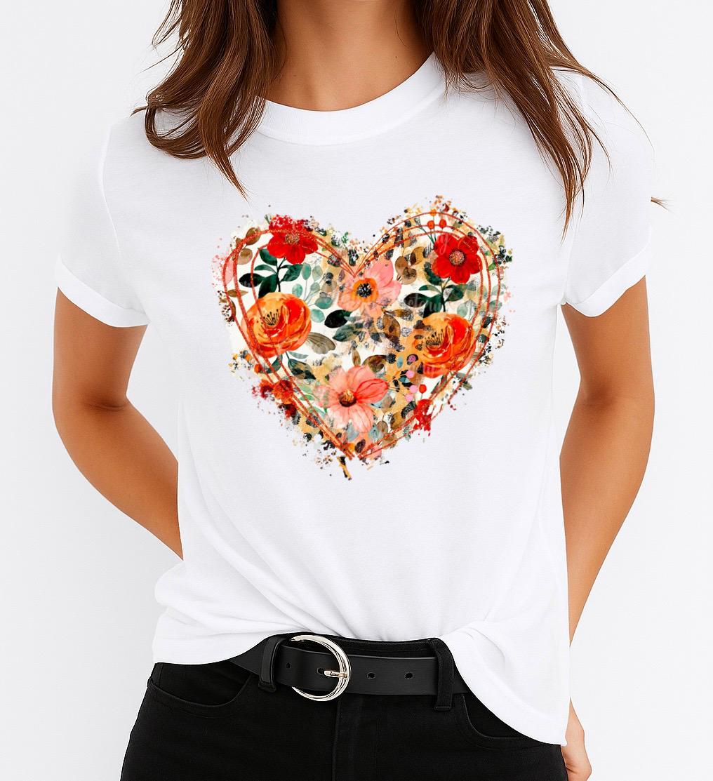 Női póló 100% pamutból Heart Flower