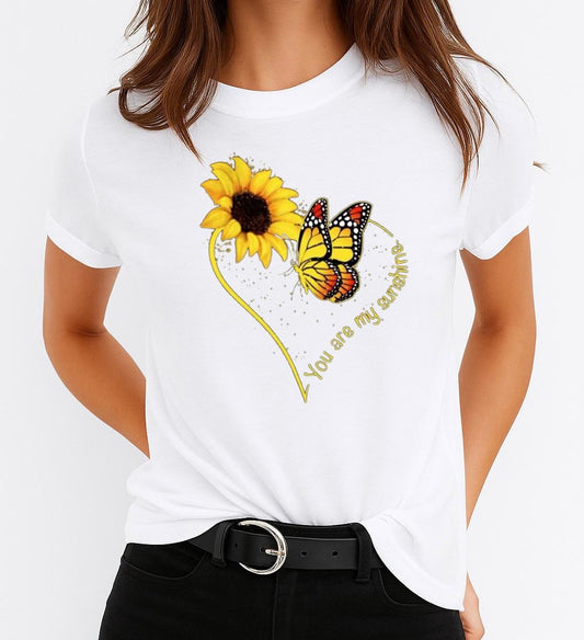 Női póló 100% pamutból Yellow Heart And Butterfly
