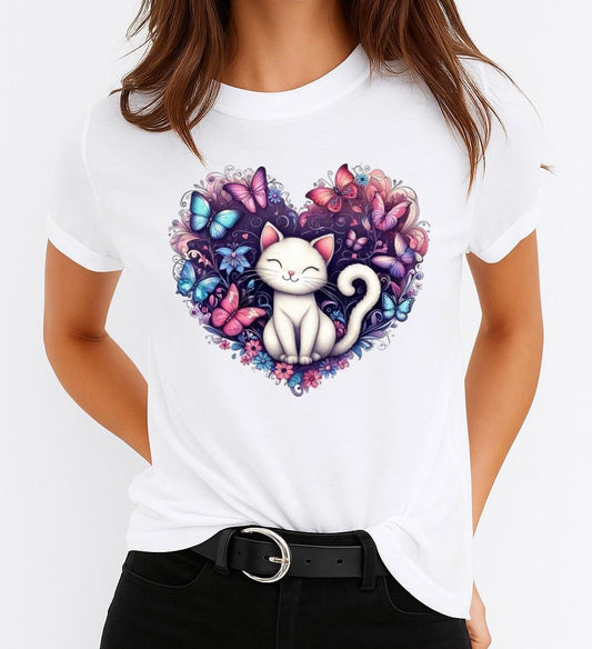 Női póló 100% pamutból Heart Cat