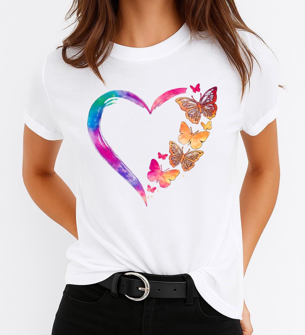 Női póló 100% pamutból Színes pillangók