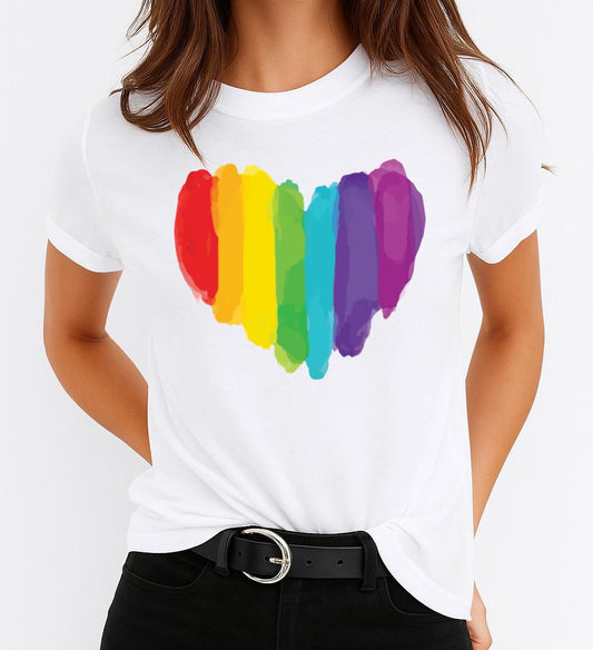 Női póló 100% pamutból Heart Rainbow