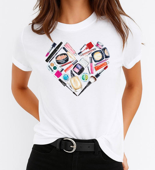 Női póló 100% pamutból Makeup Heart